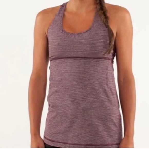 Lululemon Turbo Tank Tonka Stripe Bordeaux Drama Heathered - Picture 2 of 6